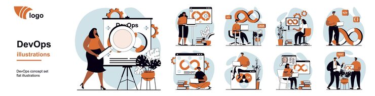 Vector devops concept with people scenes mega set in flat web design bundle of character situation with development operations agile cycle team workflow for programming products vector illustrations