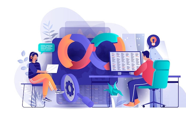 Vector devops flat design concept illustration of people characters