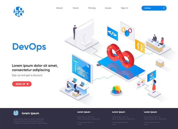 Vector devops isometric landing page