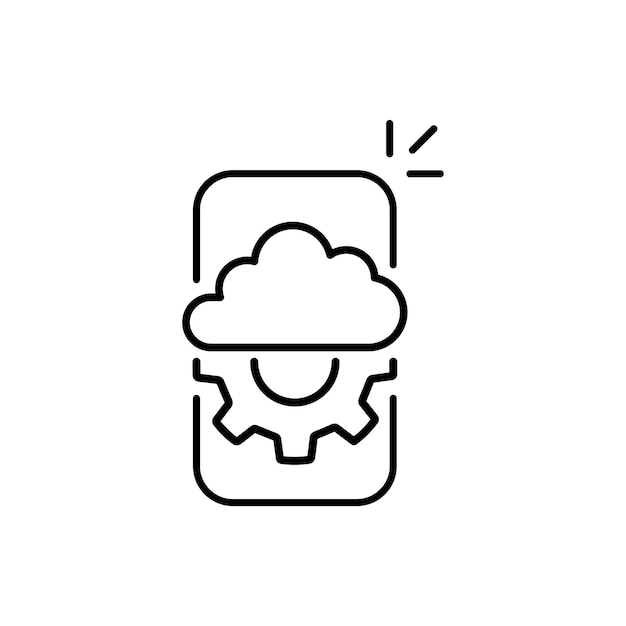 Devops-pictogram zoals dunne lijntelefoon met versnelling en cloud lineaire trend moderne logotype grafische slag kunst ontwerp webelement geïsoleerd op wit concept van gegevensoptimalisatie pictogram of smartphone ontwikkelen