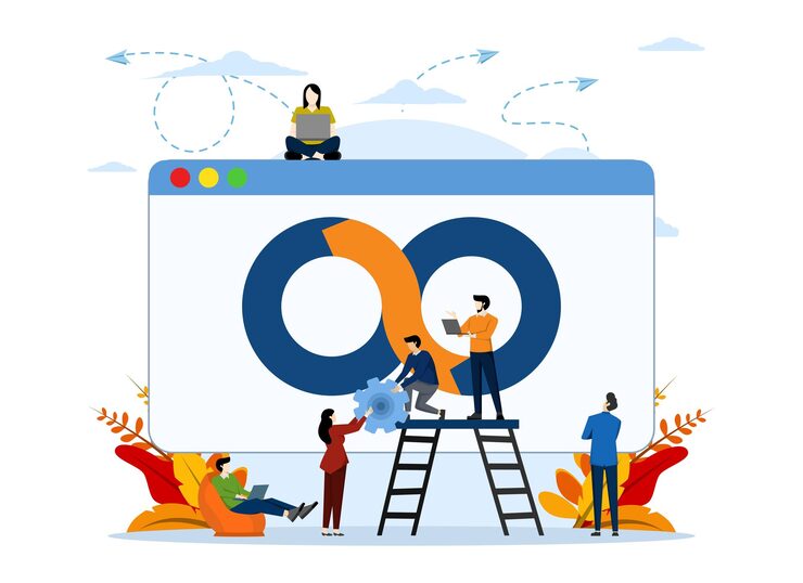 Vector devops programmer concept vector illustration with developer team doing programmers