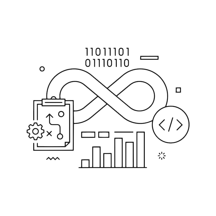 Vector devops 관련 개념적 터 일러스트레이션 개발자 프로그래밍 코딩