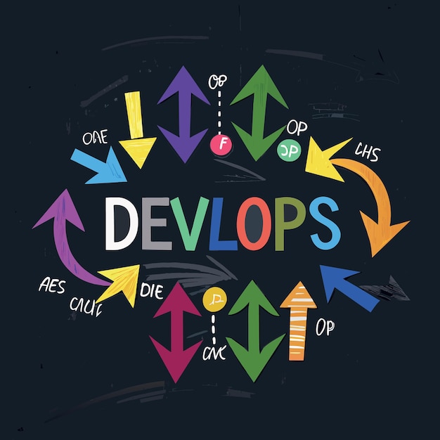 소프트웨어 연속 운영 및 개발 또는 프로그래밍 개념을 위한 DevOps 다채로운 화살표
