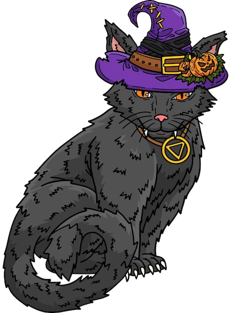 Vector deze cartoon clipart toont een halloween cat met een hoed illustratie