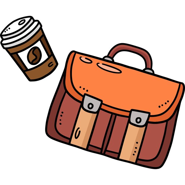 Deze cartoon clipart toont een handtas en een kop koffie illustratie