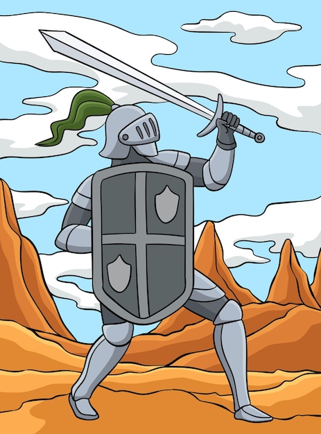 Deze cartoon clipart toont een Knight Attacking Pose illustratie