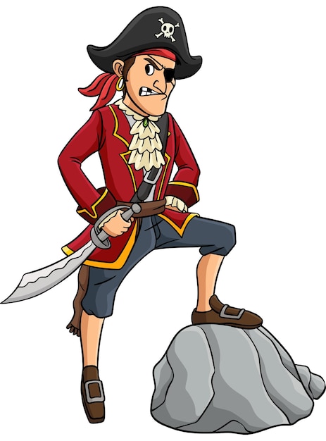 Deze cartoon clipart toont een Pirate Captain illustratie