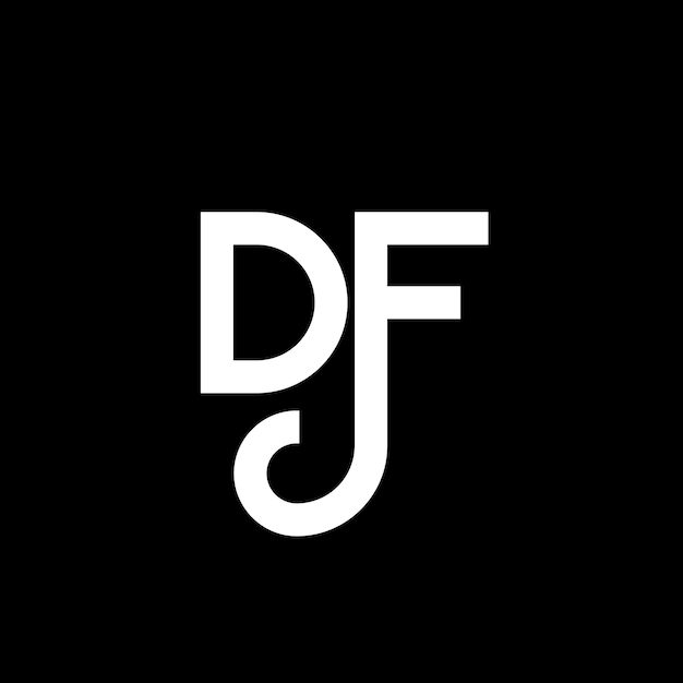 Vettore design del logo con lettere df su sfondo nero df iniziali creative concetto di logo con lettere df design delle lettere df design di lettere bianche su sfondo nera d f d f logo