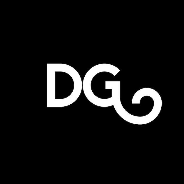 Design del logo della dg in lettere su sfondo nero design delle iniziali creative del logo in lettere su fondo nero design delle lettere in lettere bianche sul sfondo nero logo della dg