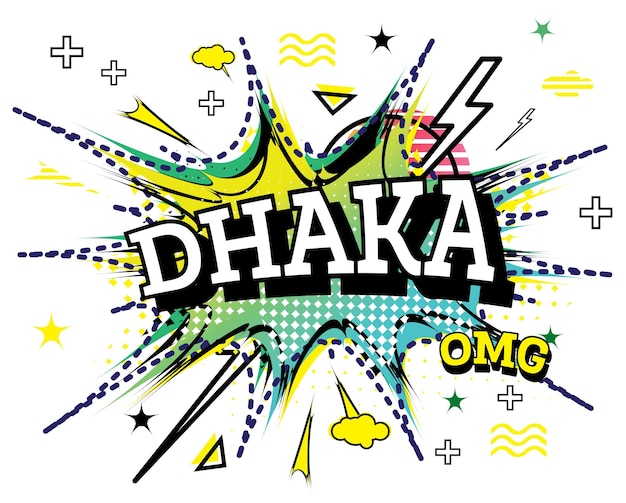 Vettore testo comico di dhaka in stile pop art isolato su sfondo bianco illustrazione vettoriale