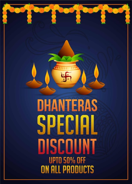 Dhanteras-viering en diwali-festivalviering abstracte spandoek of poster met gouden pot