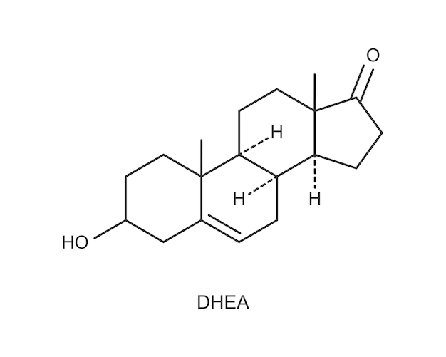 Vector dhea-pictogram. dehydroepiandrosteron hormoon chemische moleculaire structuur teken