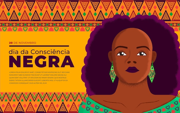 Dia da Consciência Negra banner black woman african pattern background