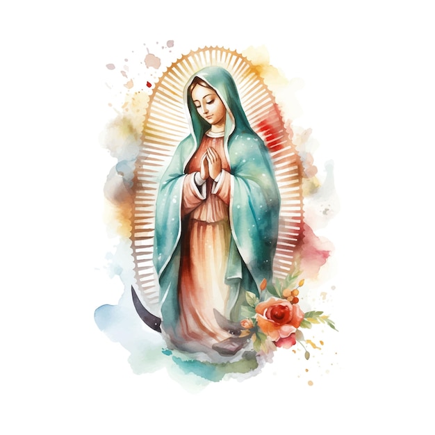 Dia de la Virgen de Guadalupe aquarel op witte achtergrond