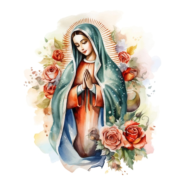 Vettore dia de la virgen de guadalupe acquerello su sfondo bianco