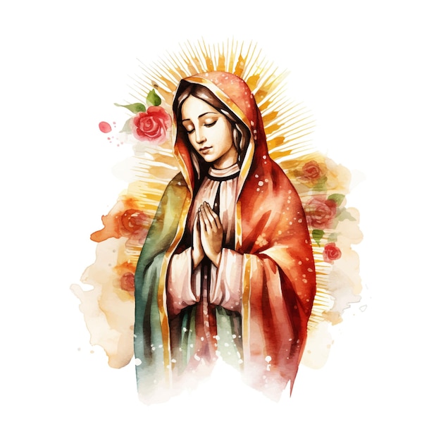 Dia de la Virgen de Guadalupe watercolor on white background