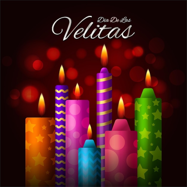 Dia De Las Velitas background with different light colorful candle illustration