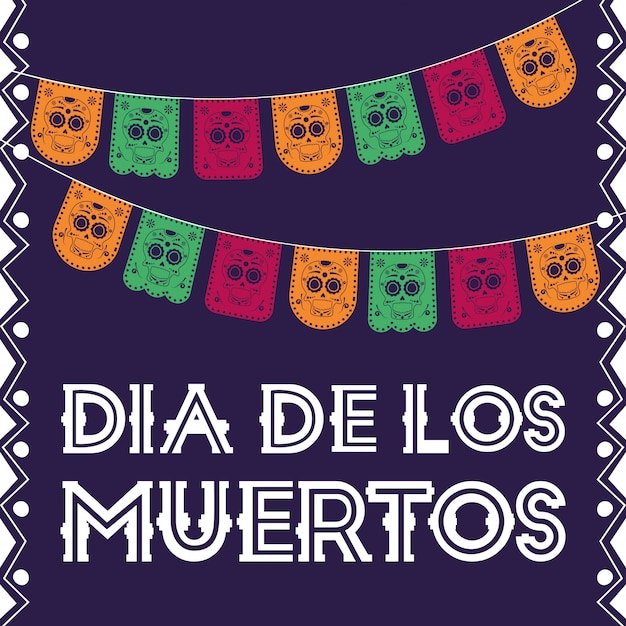 Carta dia de los muertos con ghirlande appese