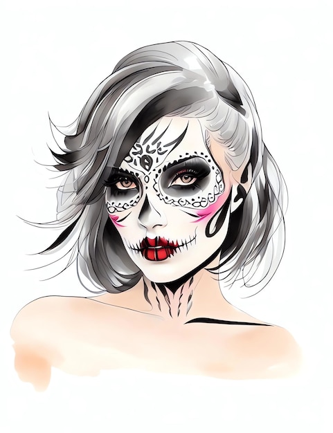 Dia de los muertos dag van de dode mexicaanse vakantie festival vector poster banner en kaart met anta muerte vrouw make-up suiker schedel meisje gezicht