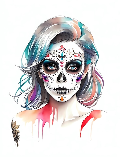 Dia de los muertos dag van de dode mexicaanse vakantie festival vector poster banner en kaart met anta muerte vrouw make-up suiker schedel meisje gezicht