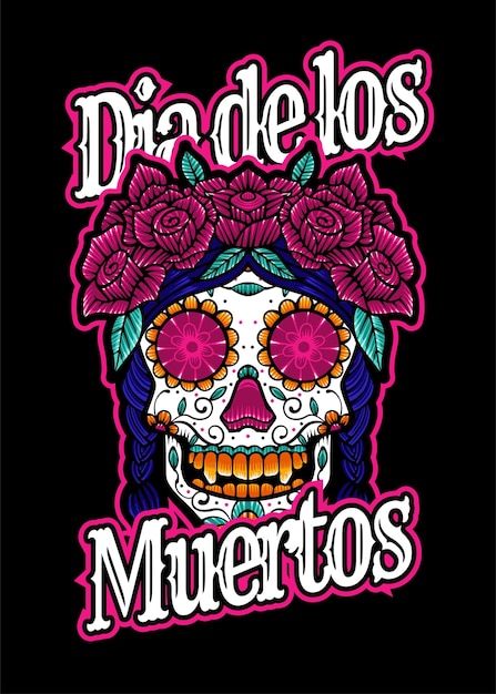 Vector dia de los muertos, dag van de dode schedel, suikerschedel vector vintage illustratiestijl