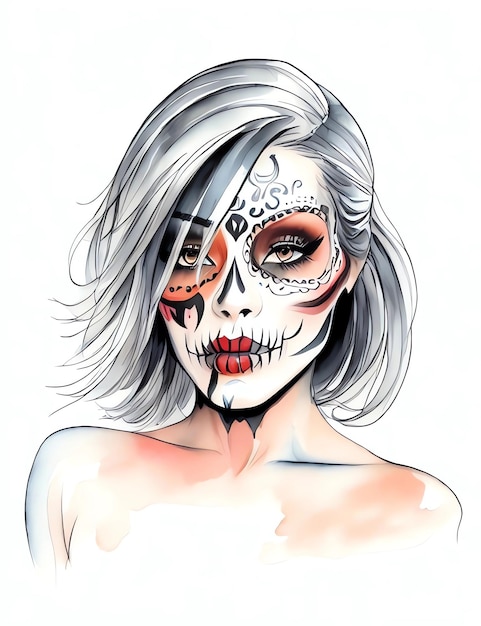 Vettore dia de los muertos giorno dei morti festa messicana vettore poster banner e carta con anta muerte donna trucco viso ragazza teschio di zucchero