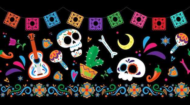 Dia de los muertos giorno dei morti motivo di bordo senza soluzione di continuità