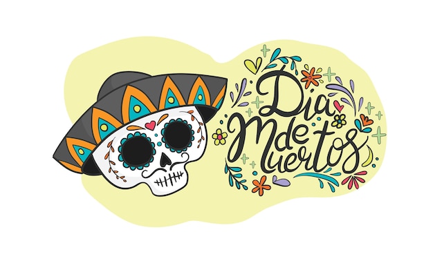 Dia de Los Muertos, Day of the Dead-illustratie met suikerschedel