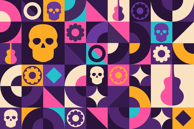 Dia de los Muertos Day of the Dead naadloos geometrisch patroon sjabloon voor achtergrond banner kaart poster Vector EPS10 illustratie