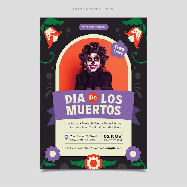 Dia De Los Muertos Flyer-sjabloon Mexicaans evenementfeest V1 in Vector EPS