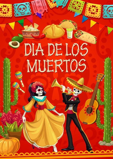 Вектор Праздничный плакат dia de los muertos с катриной