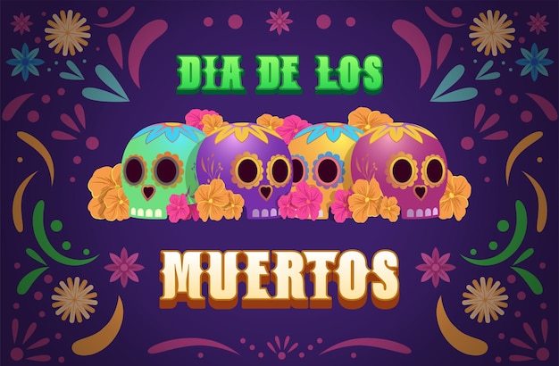 Dia de los muertos означает День мертвых. Мексиканский праздничный фестиваль Template Banner Vector Design