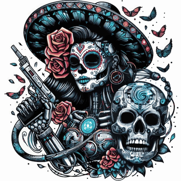 Dia de los muertos mecha vector illustratie