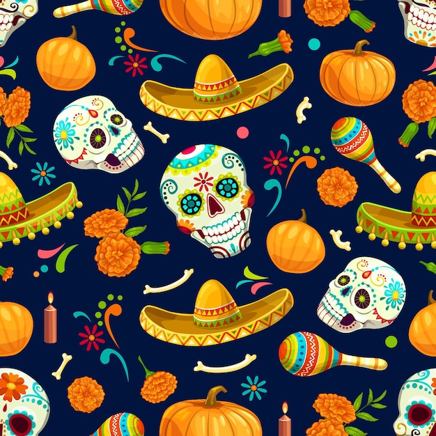 Dia de los muertos mexicaanse vector naadloze patroon