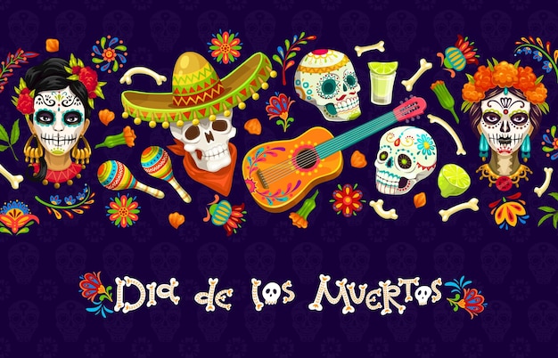 Мексиканский праздник Dia De Los Muertos, черепа Калавера