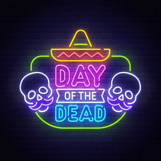 Vector dia de los muertos neon sign