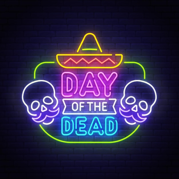 Vettore insegna al neon dia de los muertos