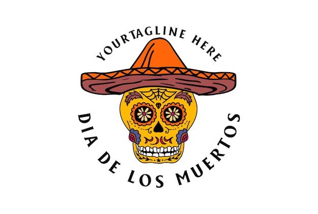 Dia de los muertos of dag van de dode mexicaanse suikerschedel voor halloween party logo design