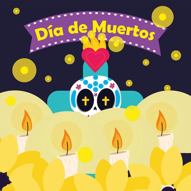 Dia de los muertos poster met kaarsen en een schedel Vector illustratie