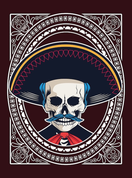 Dia de los muertos poster met vector de illustratieontwerp van de mariachi-schedel