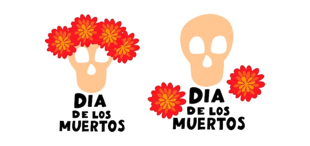 Dia de los muertos suikerschedel met goudsbloemkrans Happy Day of the Dead All soul day mexicano
