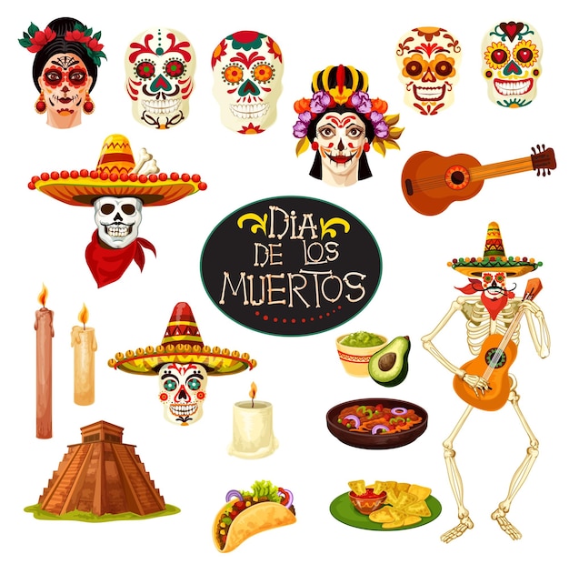 Dia De Los Muertos 기호 벡터 인사말 카드