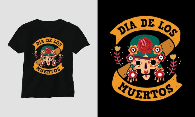 Vettore modello di design per t-shirt dia de los muertos, giorno dei morti, festival messicano