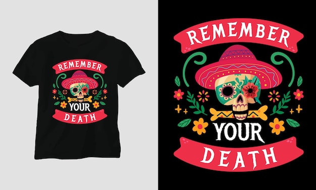 Dia de los muertos t-shirt ontwerpsjabloon, dag van de doden, Mexicaans festival