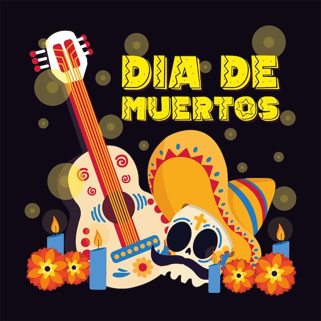 Dia de los muertos traditional objects poster Vector illustration