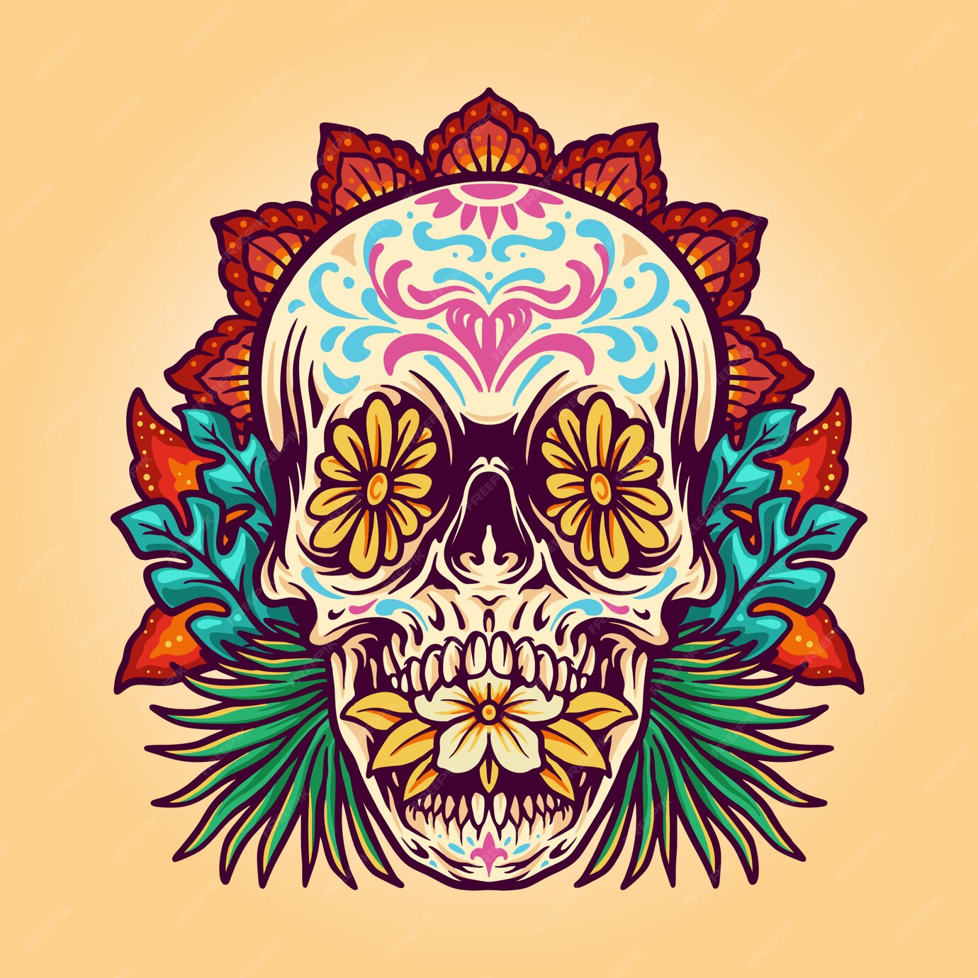 Premium Vector | Dia de muerto summer skull