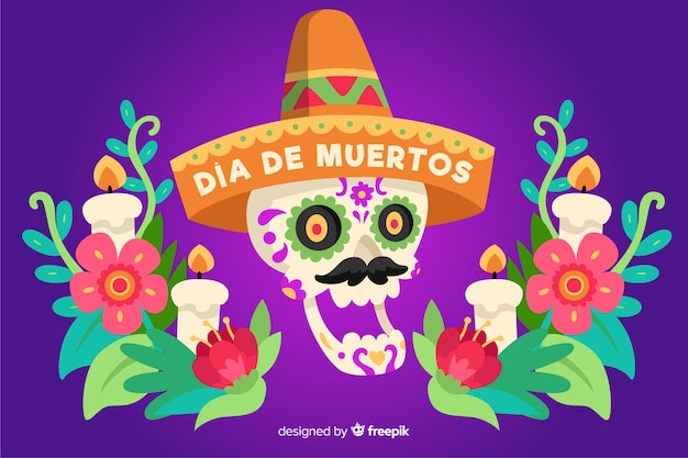 Dia de muertos achtergrond in plat ontwerp