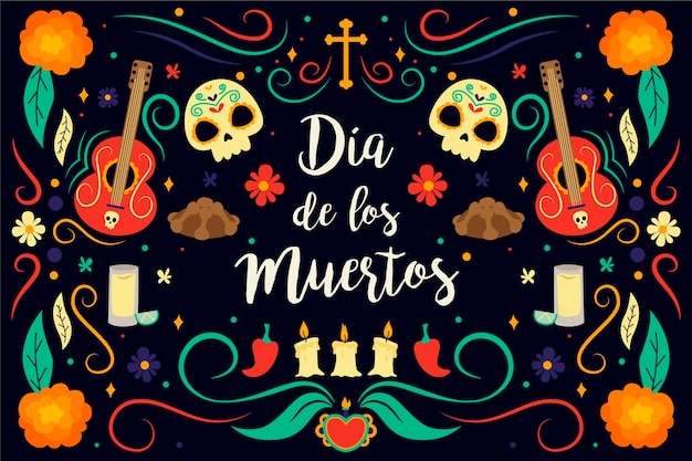 Dia de muertos achtergrond in plat ontwerp