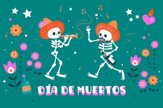 Día de muertos achtergrond in plat ontwerp