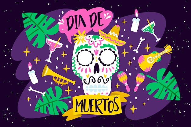 평면 디자인의 Dia de muertos 배경